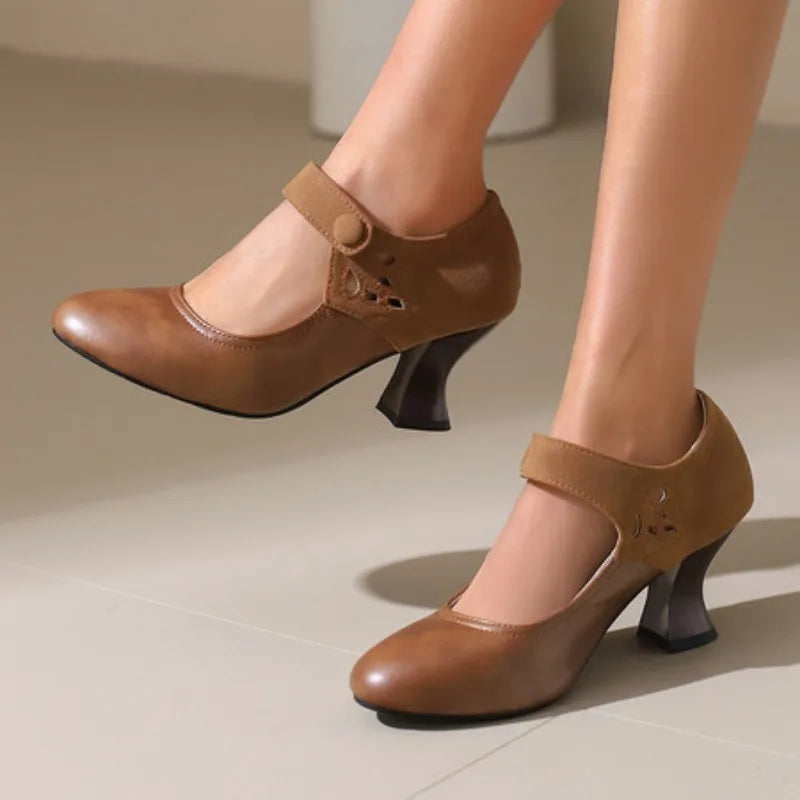 Summer Spring Cute Women Pumps Round Toe 6.5cm Small Heels Flock and PU Ankle Strap Buckle Green Yellow Big Size 46 48 Pi-Mart
