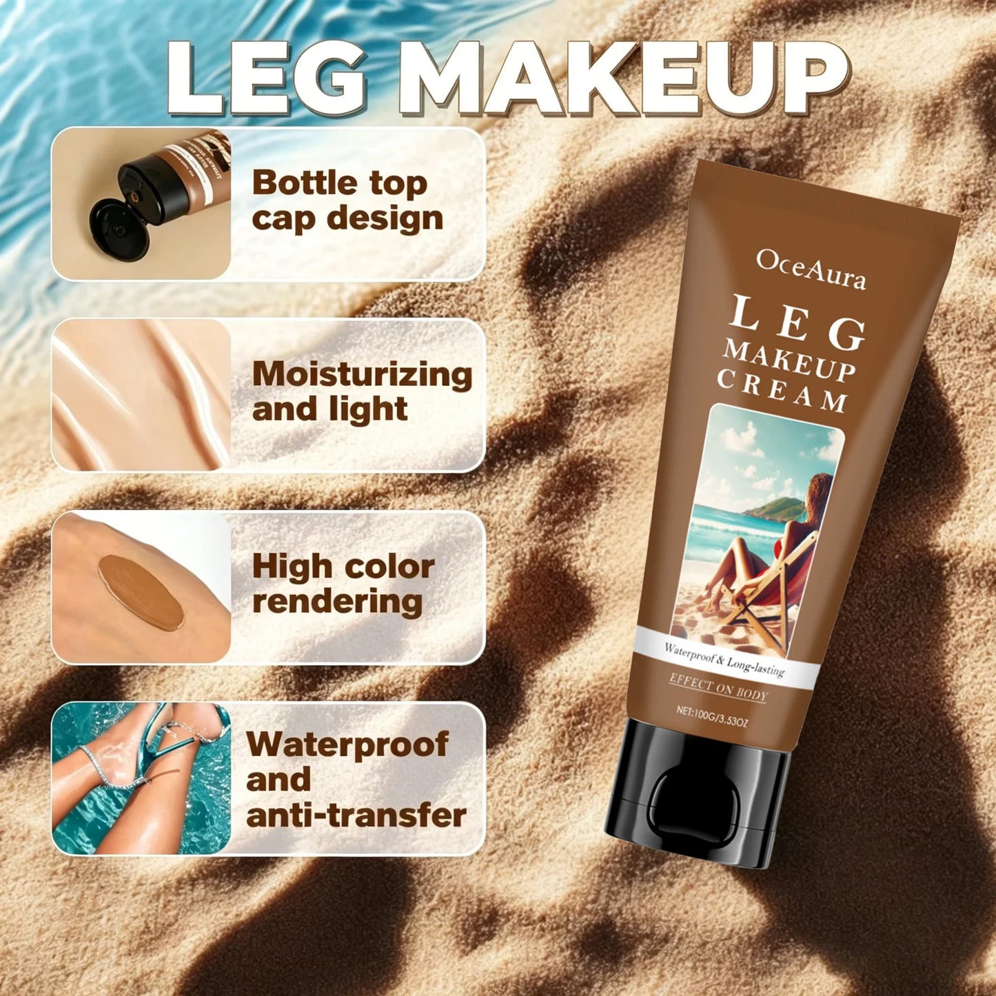 Instant Body Bronzer Foundation Makeup Cream Sun-Kissed Glow Bronzing Tint with Hyaluronic Acid Blurring Body Luminizer 100ml LadyShow.Store