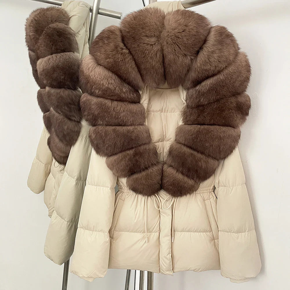 Reality Fur Jacket Real Fur Collar Duck Down Coat Female Winter Hooded Warm Fox Fur Coat Women Natural Raccoon Fur Puffer Jacket LadyShow.Store