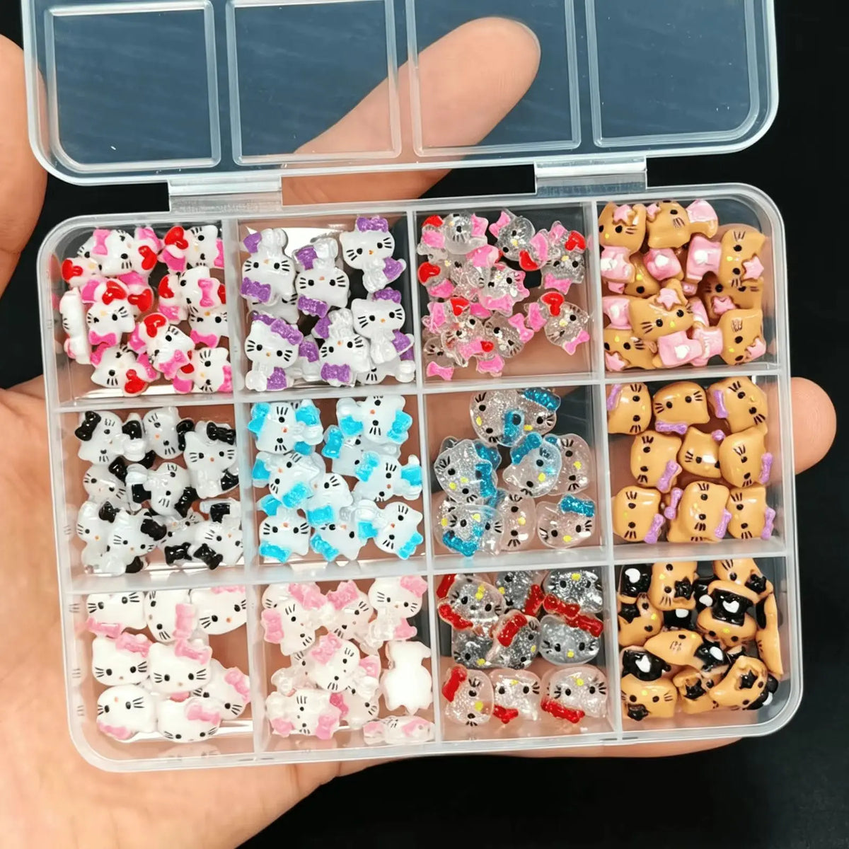 120PCS Box Mixed Hello Kitty 3D Nail Charms Cute Cartoon Resin Ornaments Kawaii DIY Nail Art Manicure Decor Accessories Pi-Mart