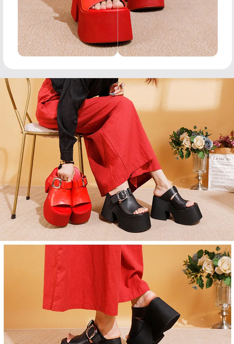 GKTINOO 2026 Summer New Genuine Leather Thick Soled Height Increasing Slippers Fashionable Women's Super High Heels Sandals Pi-Mart