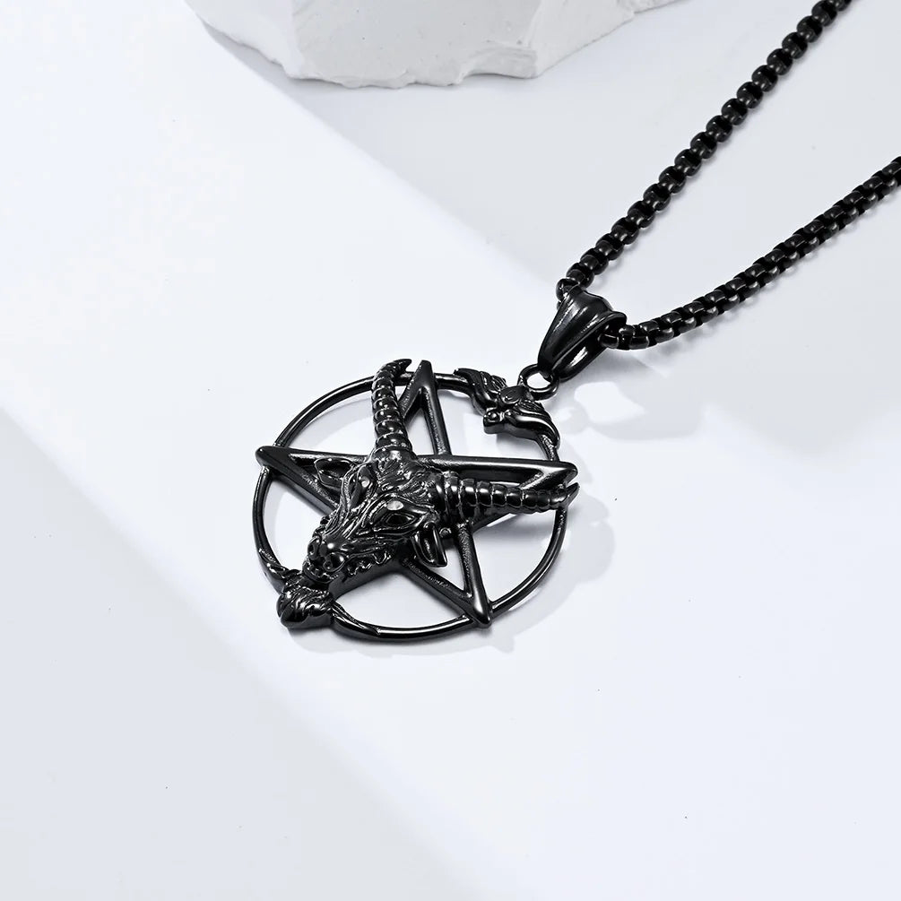 DARHSEN Men Stainless Steel Statement Pendant Necklace Baphomet Goat Satanic Satan Demon Devil Fashion Jewelry Pi-Mart