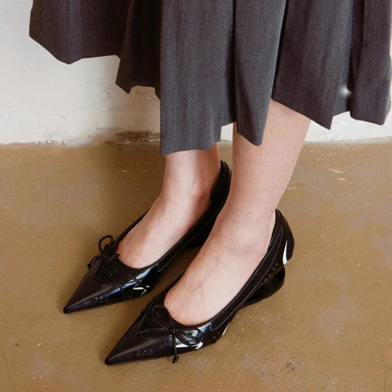 Special Heel Spliced Heels Pointed Toe Heels Women's Fashion Shallow Mouth Bow Non-Slip Mary Jane Single Shoes Large 42 LadyShow.Store