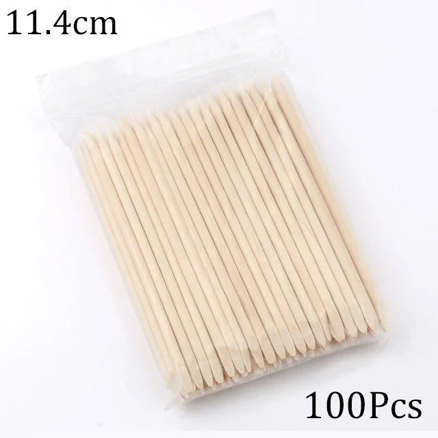 100/50pcs Nail Art Pusher Orange Wood Sticks Cuticle Pusher Remover Rhinestones Dotting Removal Manicure Pedicure Care Tools Tri Light Beauty