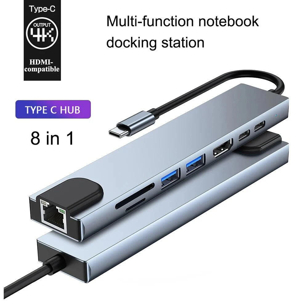 USB 3.0 Type C HUB USB C Docking Station to HDMI 4K 30HZ Type C to RJ45 100Mbps Ethernet Adapter VGA Extender Headphone PD 100W Pi-Mart