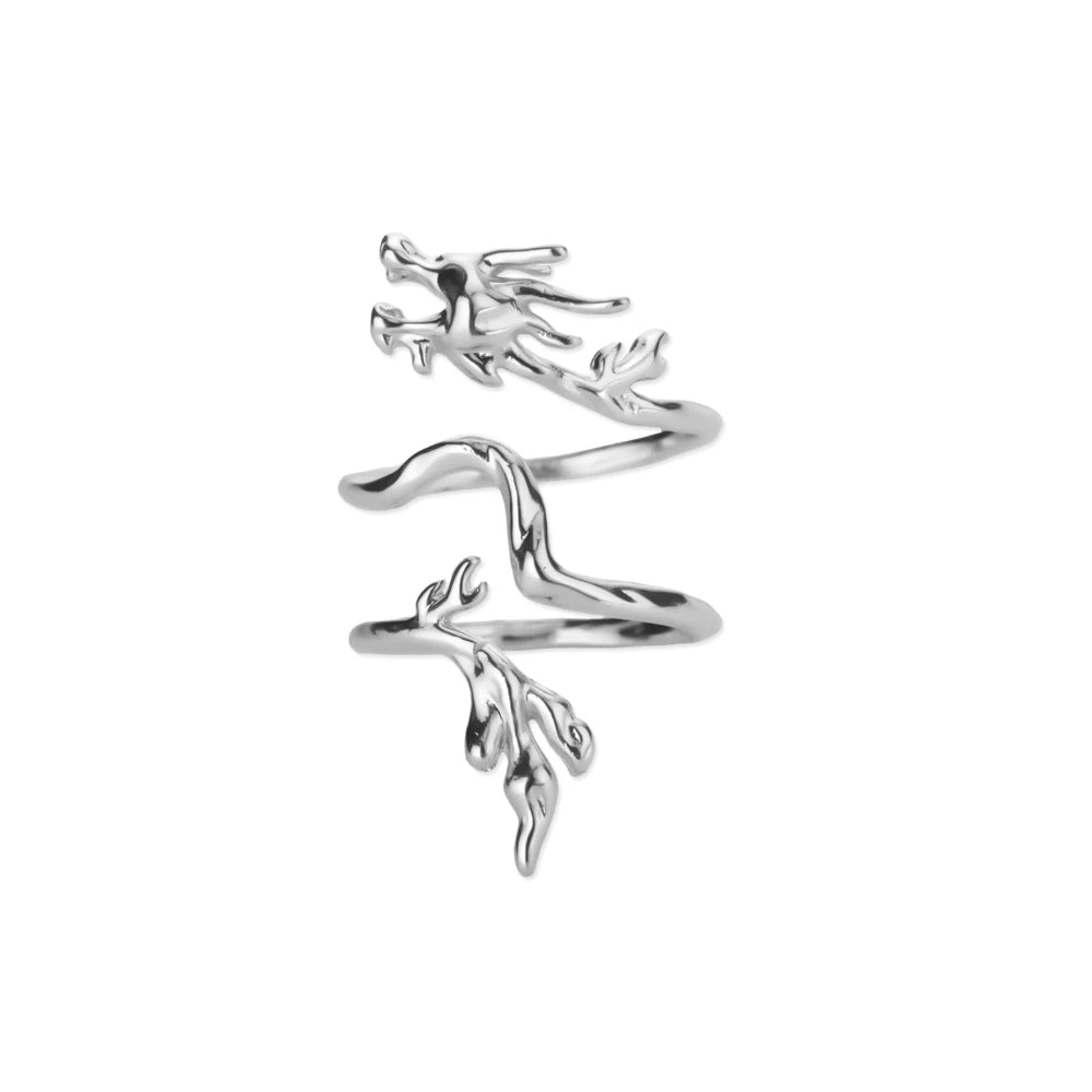 Dragon Rings For Women Gold Color Stainless Steel Punk Opening Adjustable Dragon Ring Hip Hop Jewelry Accessories Gifts Pi-Mart