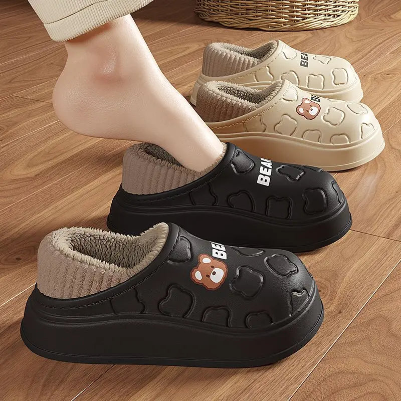 Waterproof Cotton Slippers for Women Men Winter Outdoor Indoor Home Plush Warm Thick Sole Anti slip Cotton Shoes for Couple LadyShow.Store