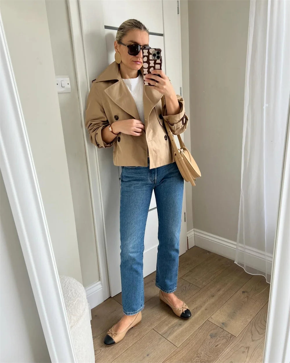 Ladies Vintage Cropped Trench Spring Autumn Jacket Women Streetwear Double Breasted Long Sleeve Top Female Chic Coat Outfits Pi-Mart
