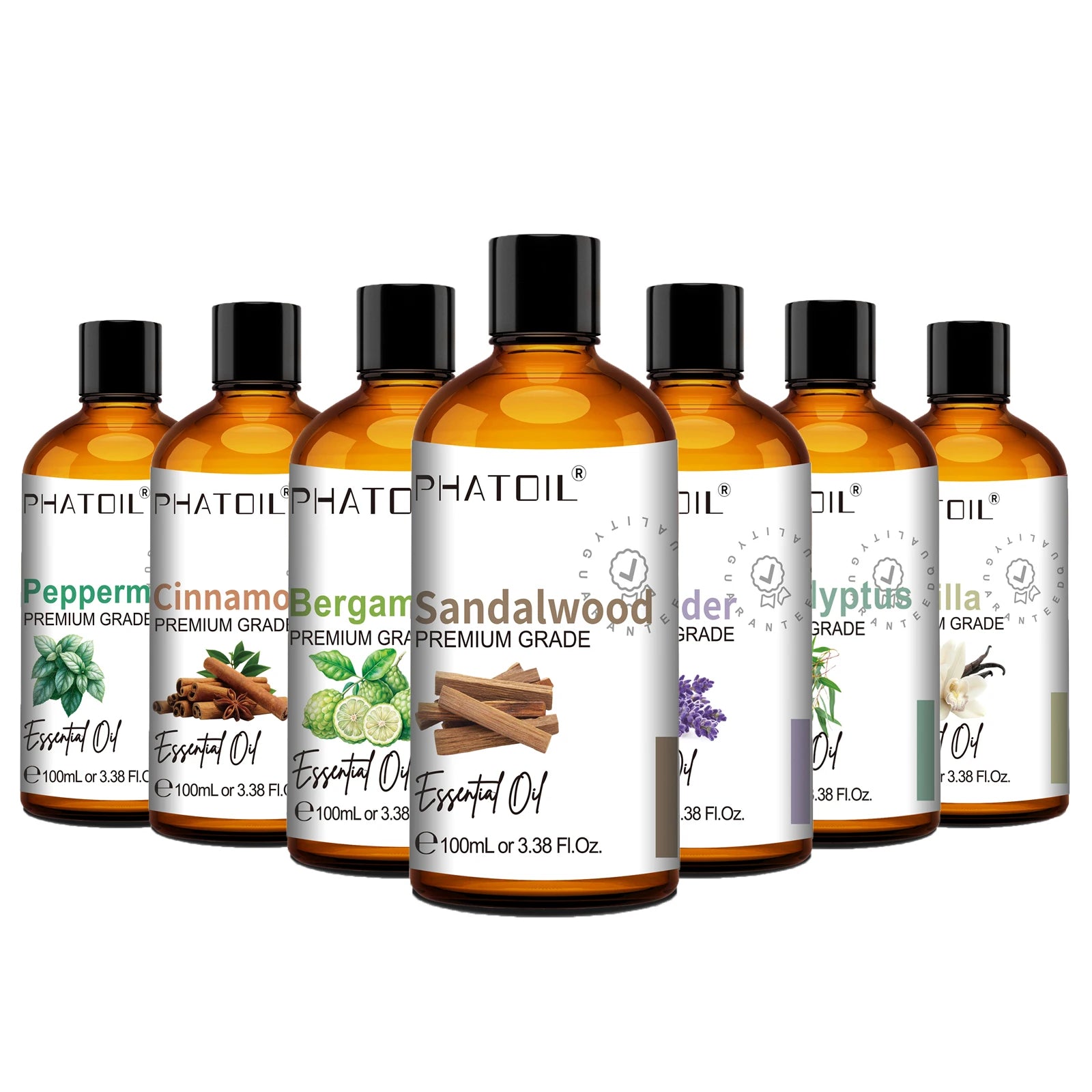 PHATOIL Natural Essential Oil for Diffuser Candle Making-100ml Sandalwood Eucalyptus Citronella Lavender Vanilla Essential Oils Pi-Mart
