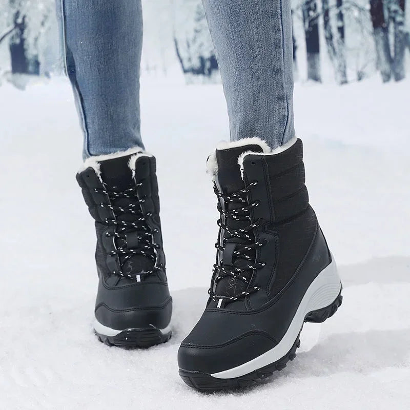 Snow Boots Women Platform Boots Non-slip Women Winter Shoes Fur Warm Ankle Boots for Women Wedges Waterproof Thigh High Boots LadyShow.Store