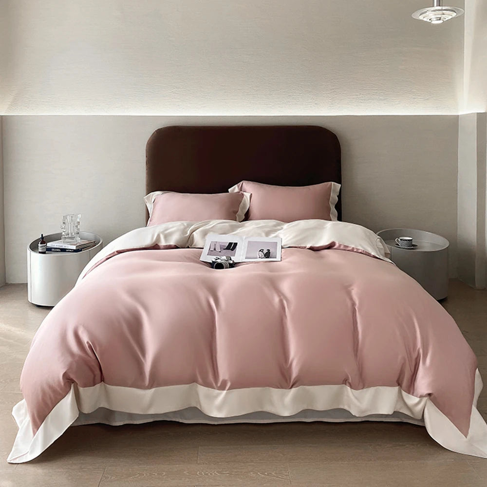 Liv-Esthete Top Grade 100% Silk Duvet Cover Set Queen King Yellow White Bedding Set Flat Sheet Beauty Pillowcase Bed Linen Pi-Mart