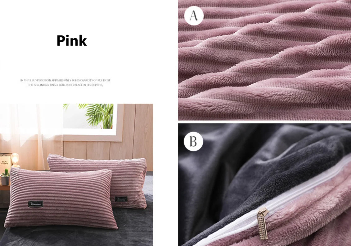 Warm Winter Duvet Cover Bedding Set Thick Solid Color Velvet Double Soft Quilt Cover Twin Queen King Comforter Cover Sets 220*24 Pi-Mart
