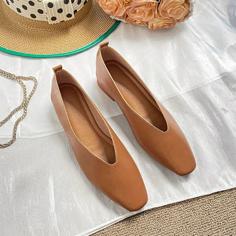 Woman Elegant Summer French Square Toe Green Mary Janes Cute Casual Flats Female Retro Shoes Low Heeled Soft Soled Flat Shoes LadyShow.Store