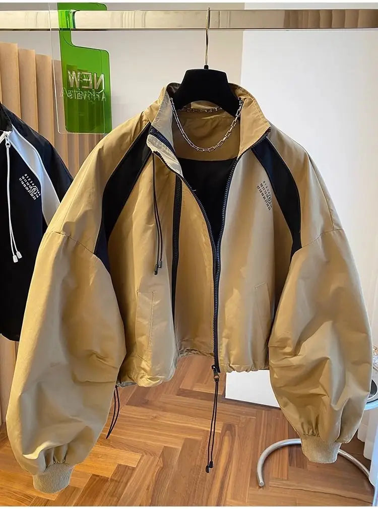 Zipper Design Niche Loose Casual Stand Collar Windbreaker Jacket Spring and Autumn Short Jacket Jacket Top Pi-Mart