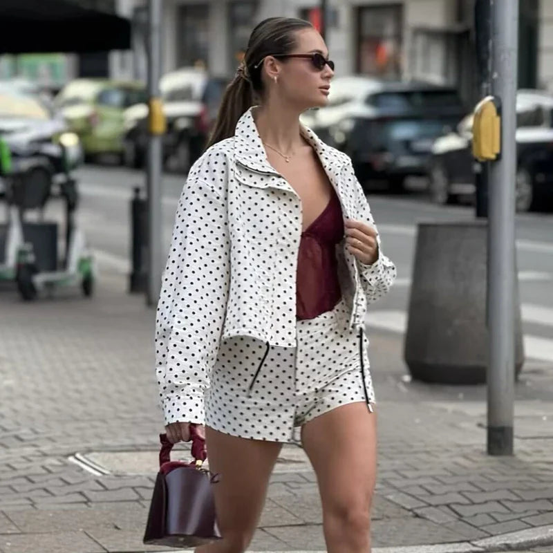 MUJER Polka Dot Bomber Jackets for Women Oversized Cropped Jacket Woman Long Sleeve Women's Jacket Fashion Winter Coat Female LadyShow.Store