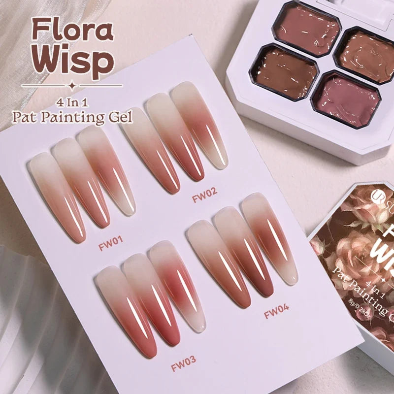 UR SUGAR 4 IN1 Pat Painting Gel Nail 4 Colors Gradient Painting Gel Nail Art Semi Permanent Soak Off UV Nails Used For Gel DIY Tri Light Beauty