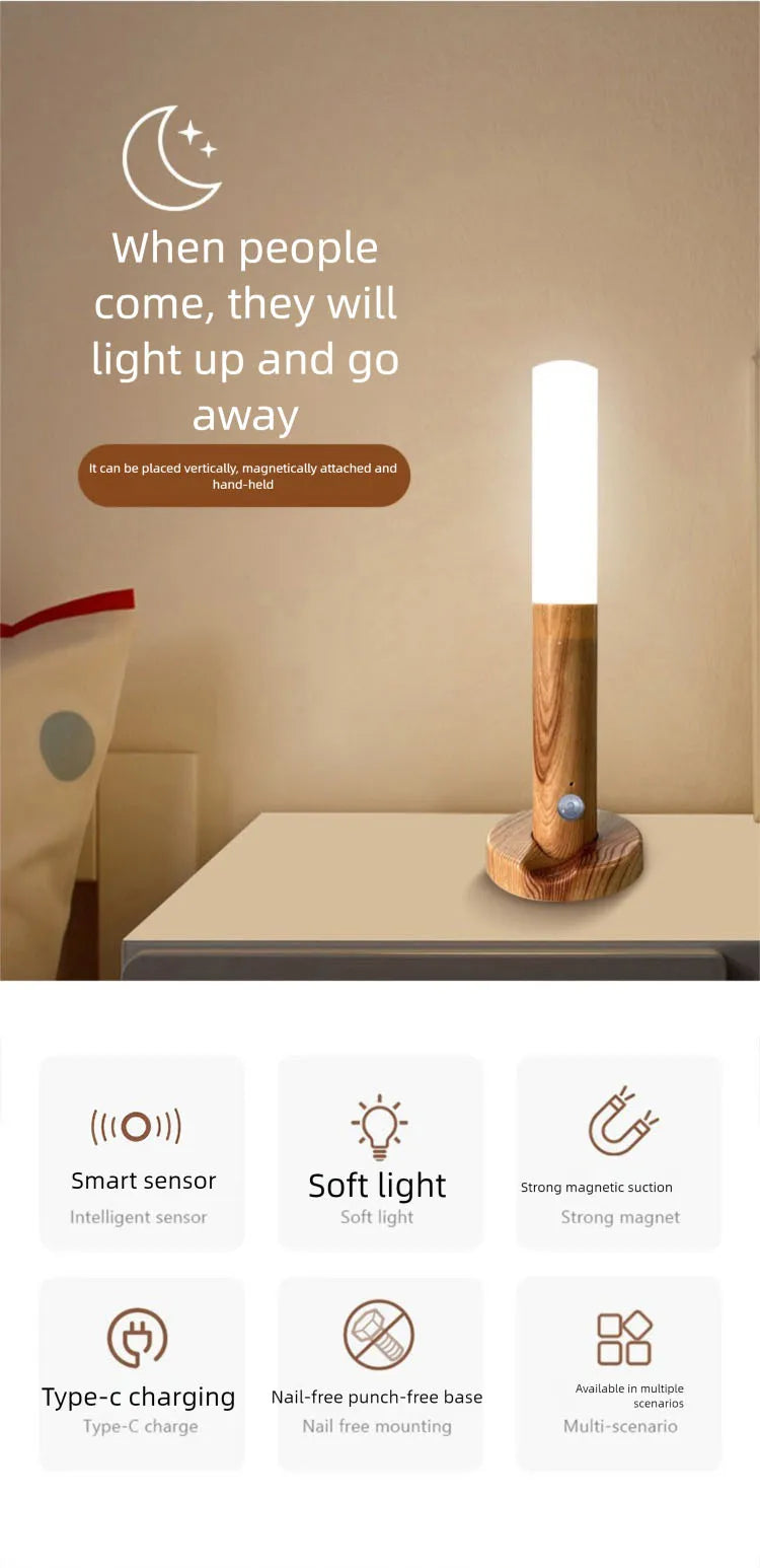 LED Rechargeable Magnetic Wall Lamp Smart Motion Sensor Night Light Portable for Hallway Bedroom Stairs Bathroom Cabinets Decor Pi-Mart