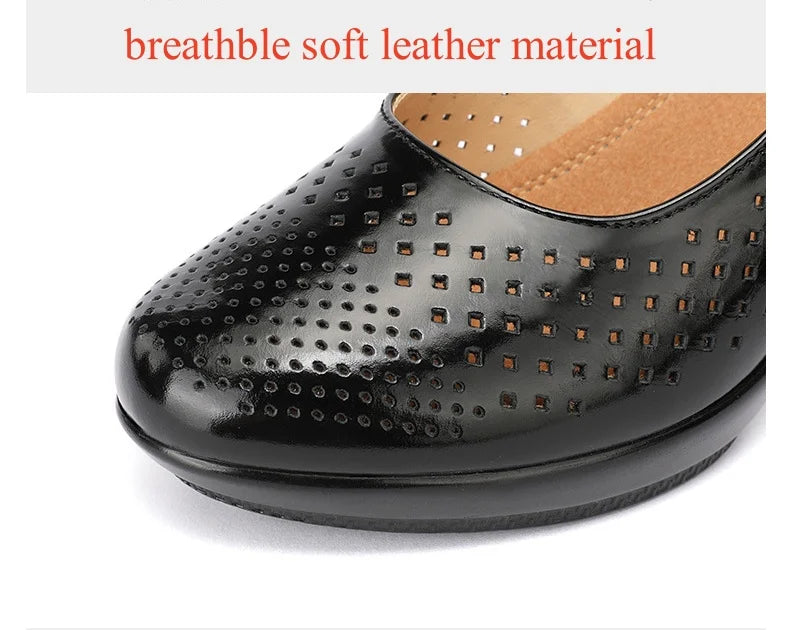 5.5cm 7.5cm Small Size 33 Breathable Cutout Block Heels Shoes Mary Janes 2026 Soft Leather Platform Pumps for Mom Dance Model Pi-Mart