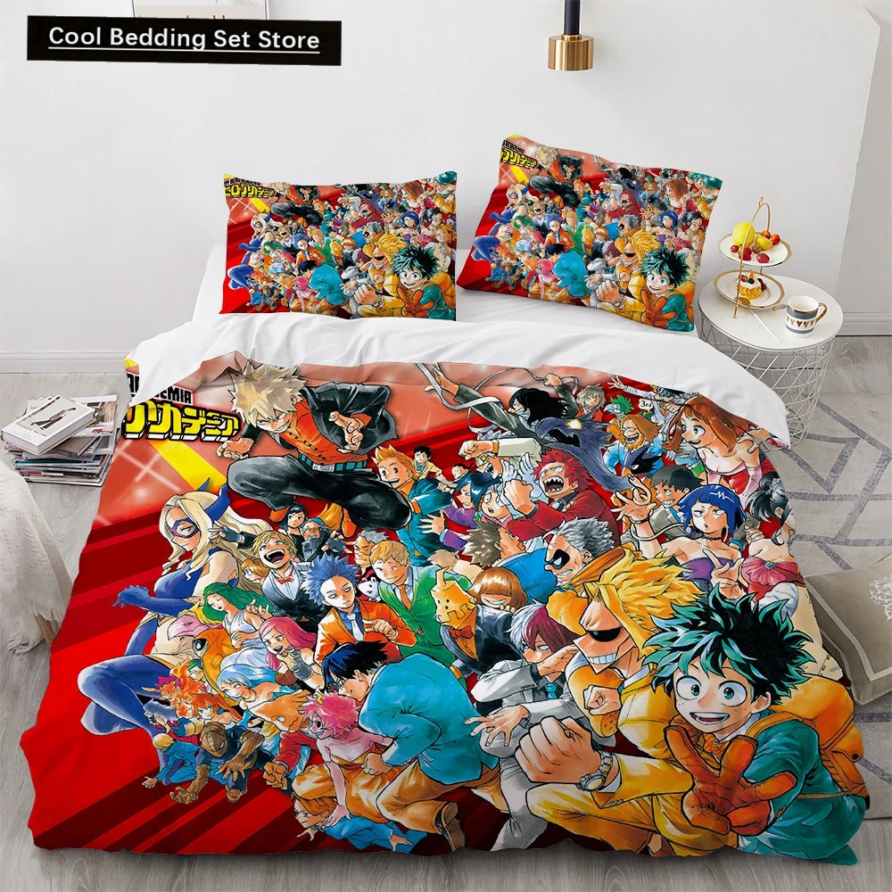 New Anime My Hero Academy Bedding Set Anime Characters Duvet Cover 3D Cartoon Polyester Quilt Cover Queen King Size Kids Boys Pi-Mart