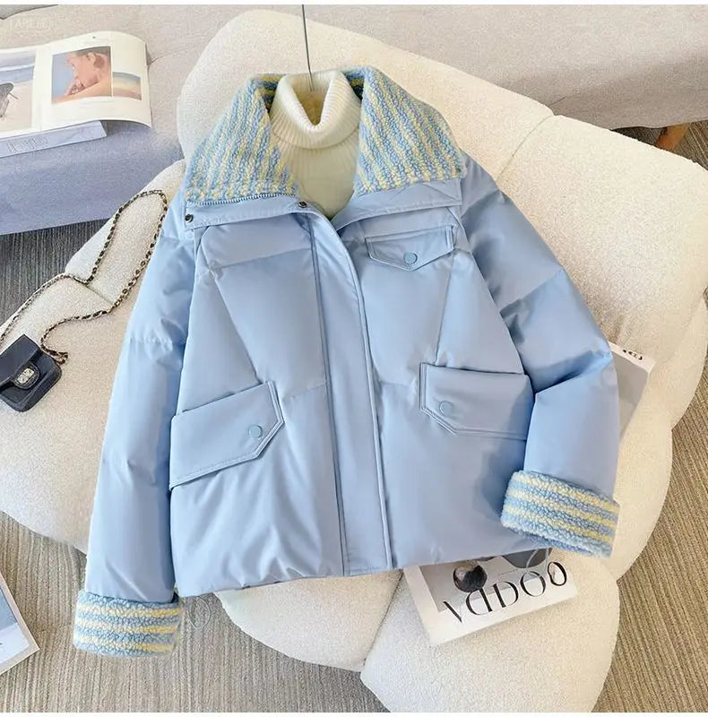 Women Lapel Collar Parkas Jacket Autumn Winter Femme Short Cotton Padded Coat Lady Fashion Long Sleeves Puffer Outwear LadyShow.Store