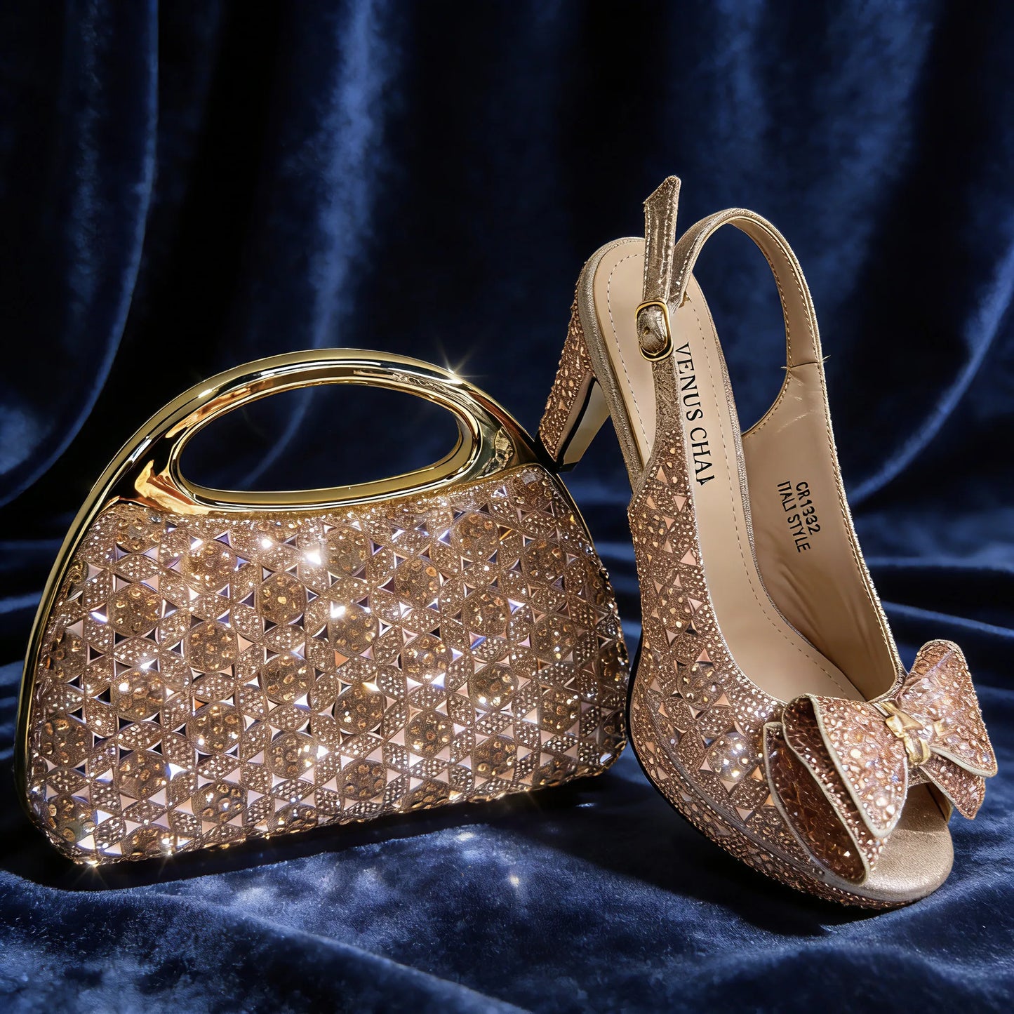 Elegant Italian Women’s Fuchsia Rhinestone Peep-Toe High Heel Sandals and Matching Bag Set – Perfect for Weddings and Parties LadyShow.Store