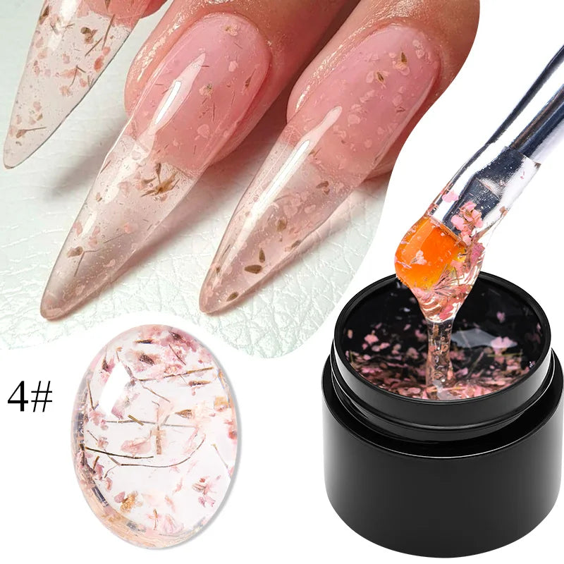 MEET ACROSS 5ml Colorful Flower Fairy Gel Nail Polish Purple Pink Natural Dried Flower Gel Semi Permanent UV Varnish Nails Art Tri Light Beauty