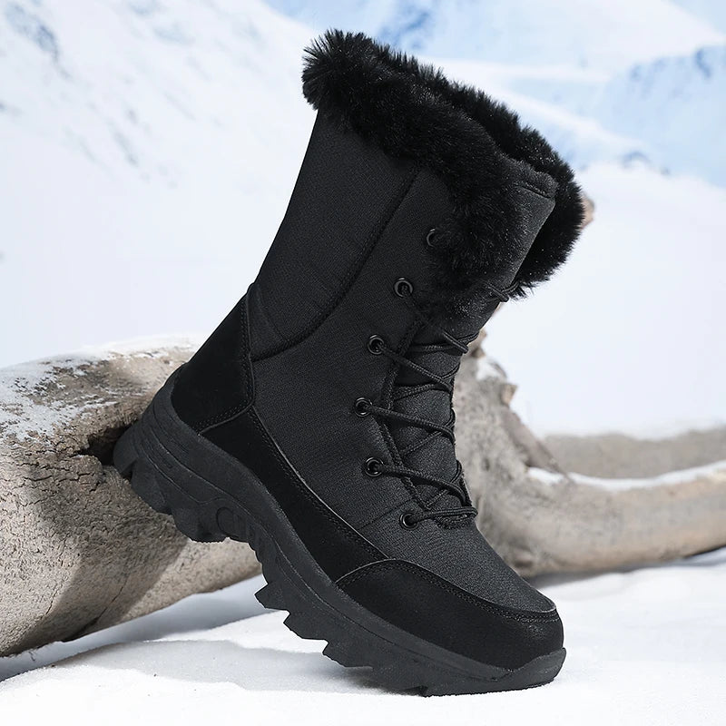 Winter Snow Boots for Women, Waterproof, Non-Slip, Warm, Northeast-Style Large Cotton Shoes, Ski Boots, Fleece-Lined, Thickened, Wear-Resistant, High-Top Cotton Boots LadyShow.Store