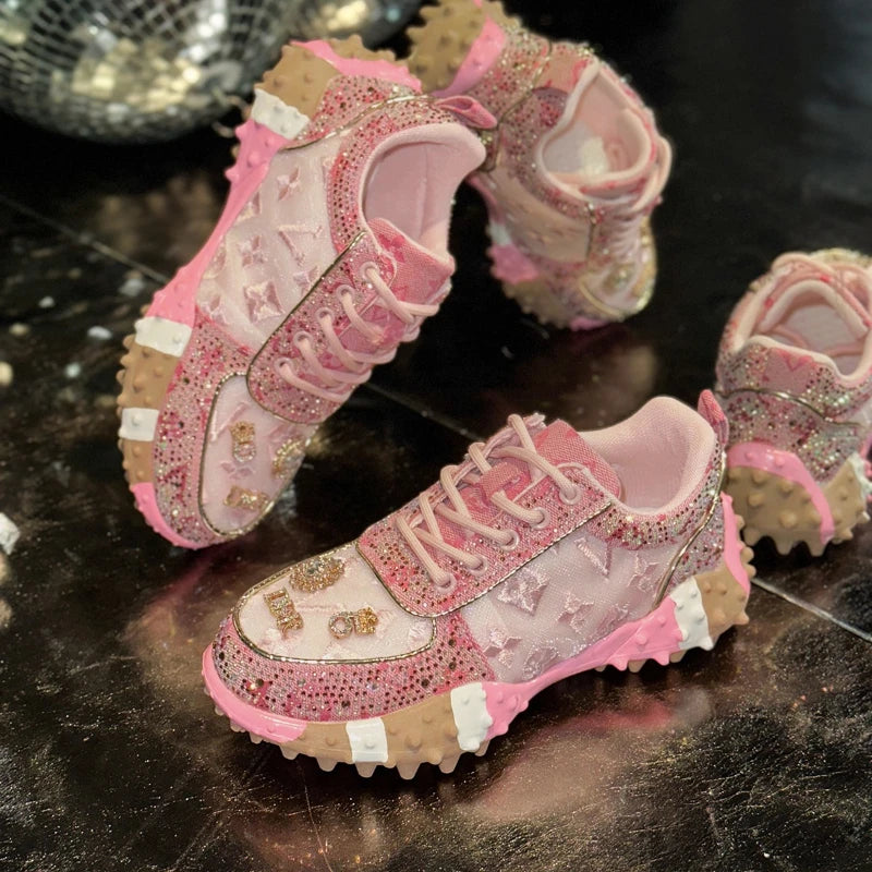 Luxury Designer Women's Sneakers Fashion Luxury Rhinestone Ladies Shoes 2026 New Outdoor Platform Female Sports Shoes Vulcanize Pi-Mart
