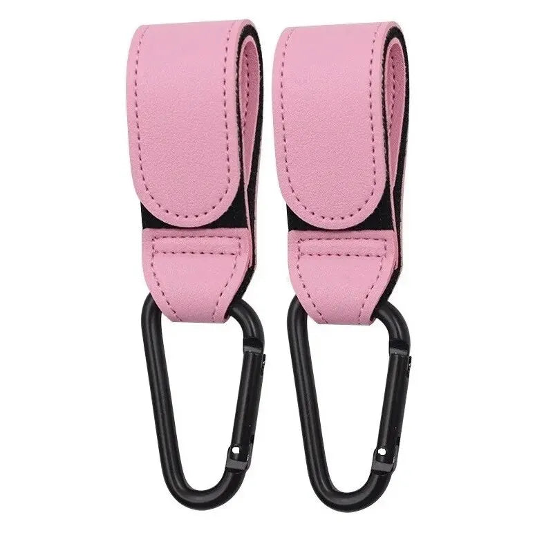 2Pcs Leather Cart Hooks Baby Stroller Hook PU Adjustable Pram Hook Organizer Diaper Bag Hanger Children Travel Accessories Pi-Mart