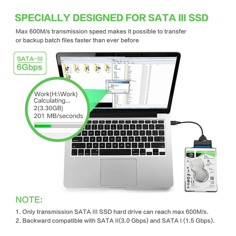 SATA to USB 3.0 / 2.0 Cable Up to 6 Gbps for 2.5 Inch External HDD SSD Hard Drive SATA 3 22 Pin Adapter USB 3.0 to Sata III Cord Pi-Mart