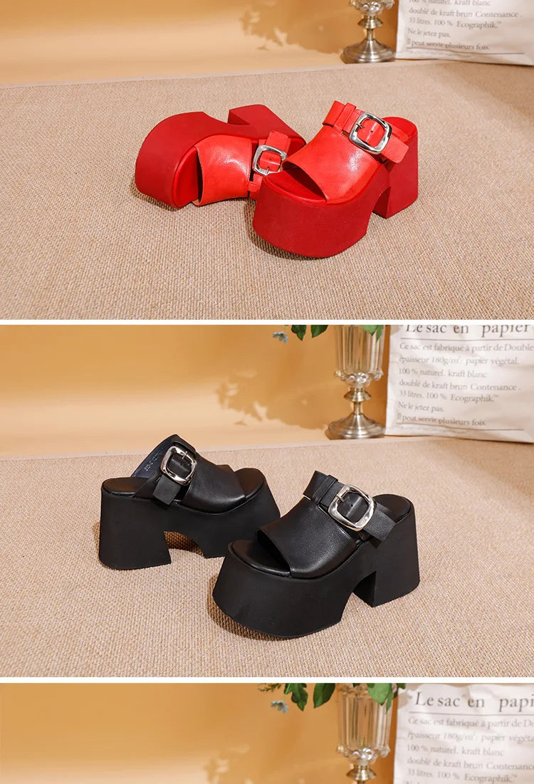 GKTINOO 2026 Summer New Genuine Leather Thick Soled Height Increasing Slippers Fashionable Women's Super High Heels Sandals Pi-Mart