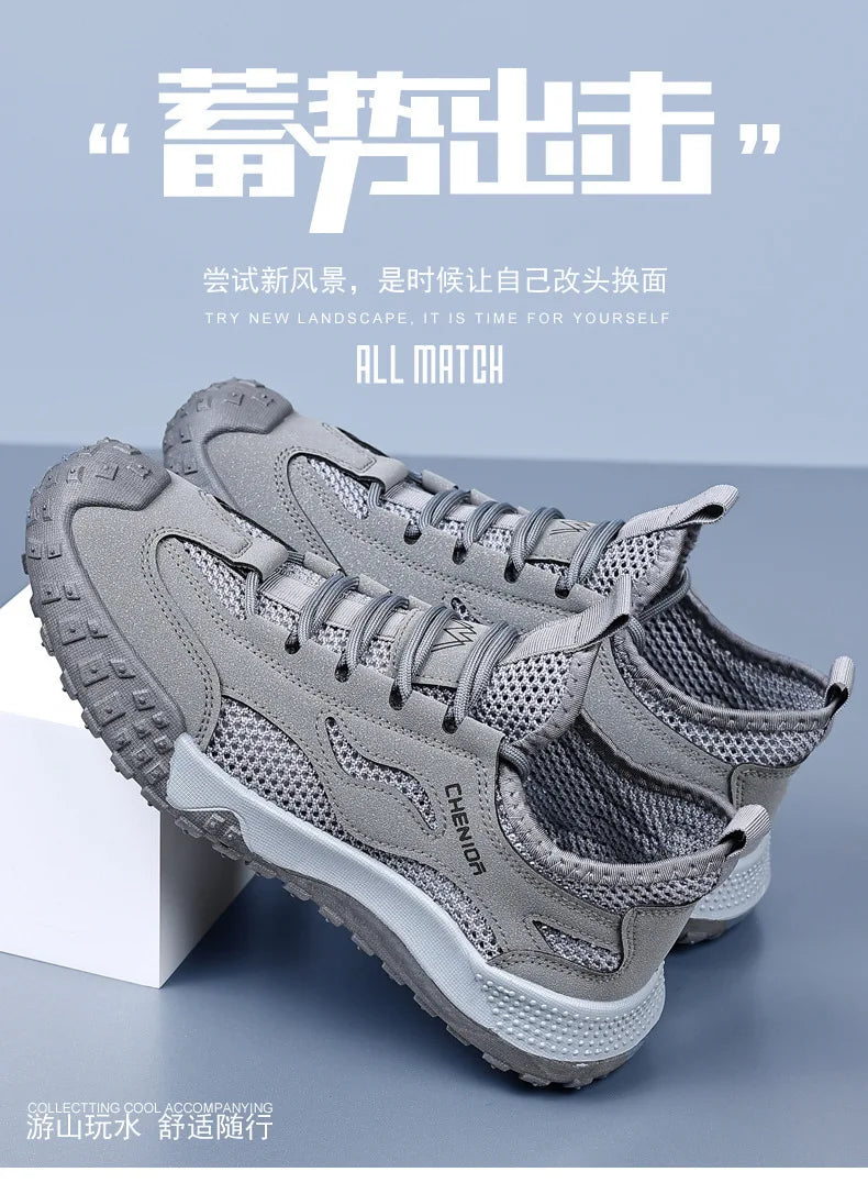 Oulylan Men's Summer Breathable Hollow Mesh Wading Shoes 2026 Outdoor Hiking Climbing Non-Slip Sport Sneakers Size 39-44 Pi-Mart