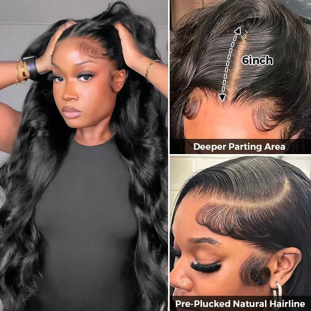 13x4 HD Transparent Lace Front Wigs For Women 34 Inch Body Wave Human Hair Wig 250% Density Pre Plucked Lace Frontal Wig LadyShow.Store