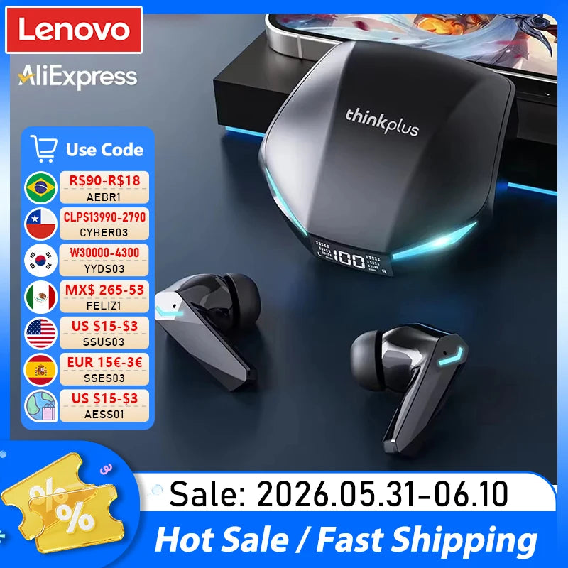 Choice Lenovo XT53 Earphone Wireless Bluetooth 5.4 Headphones Low Latency Gaming Headset Noise Reduction LED Display Earbuds New Pi-Mart