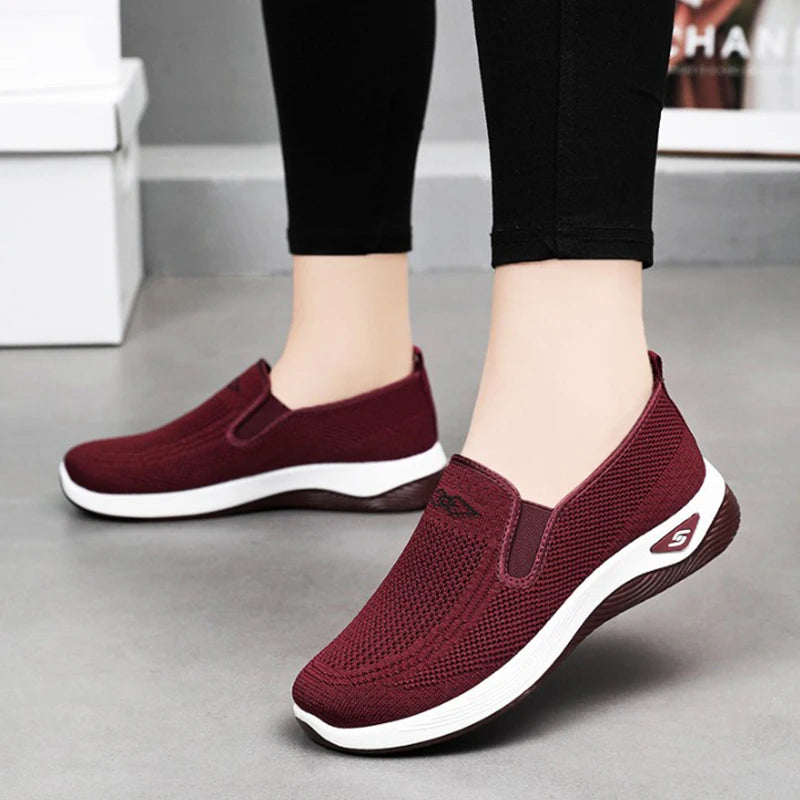 Women's Shoes Spring and Autumn New Mesh Breathable Casual Shoes Outdoor Lightweight Non-slip Wedge Heel Thick-soled Sneakers Pi-Mart