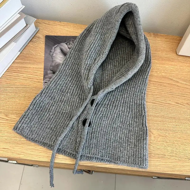 Winter Balaclava Hat Warm Knitted Women's Hood Hat Solid Color One-piece Neck Pullover Cap Outdoor Cashmere Caps Pi-Mart