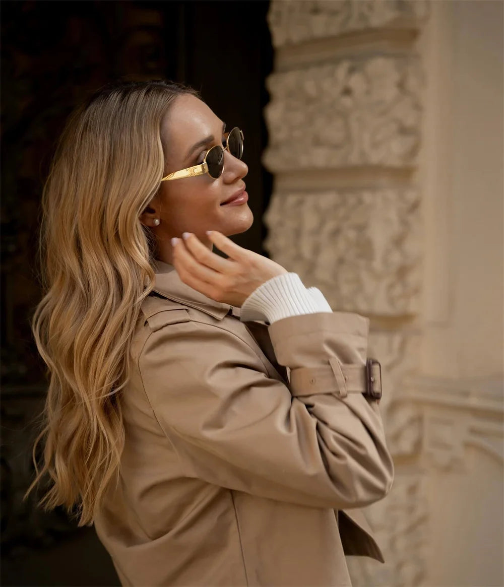 Ladies Vintage Cropped Trench Spring Autumn Jacket Women Streetwear Double Breasted Long Sleeve Top Female Chic Coat Outfits Pi-Mart
