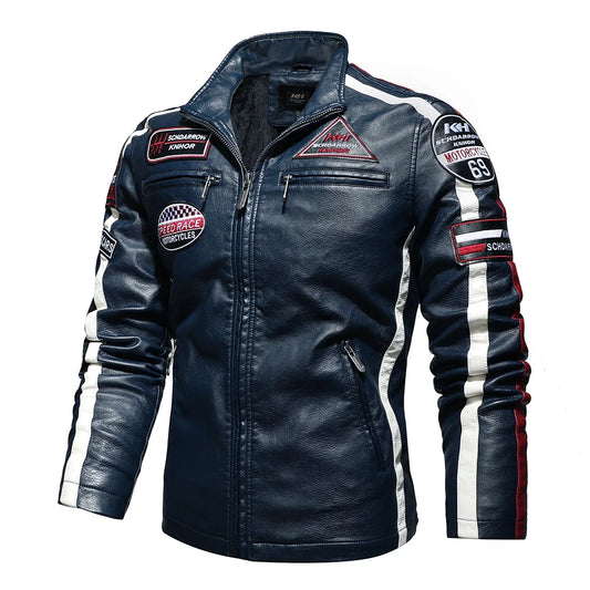 Mens Vintage Motorcycle Jacket 2024 Men Fashion New Biker Leather Jacket Male Embroidery Bomber Coat Winter Fleece Pu Overcoat Pi-Mart