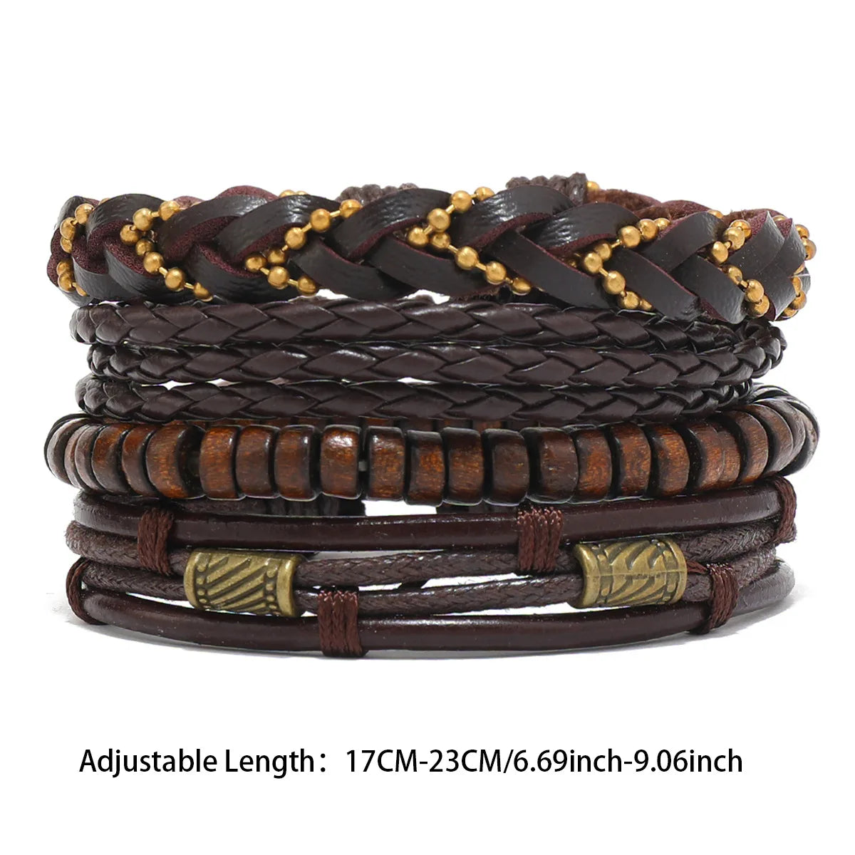 6/4PCS 3Style PU Wodeen Braided Wrap Leather Bracelet for Men Vintage Life Wood Beads Fashion Male Armband Pi-Mart