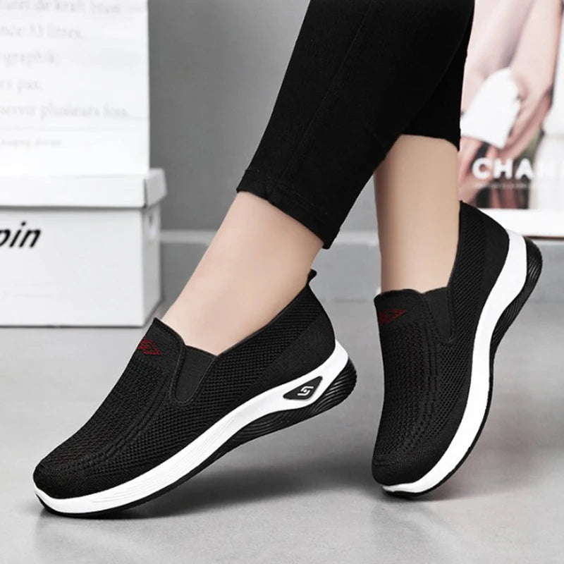 Women's Shoes Spring and Autumn New Mesh Breathable Casual Shoes Outdoor Lightweight Non-slip Wedge Heel Thick-soled Sneakers Pi-Mart