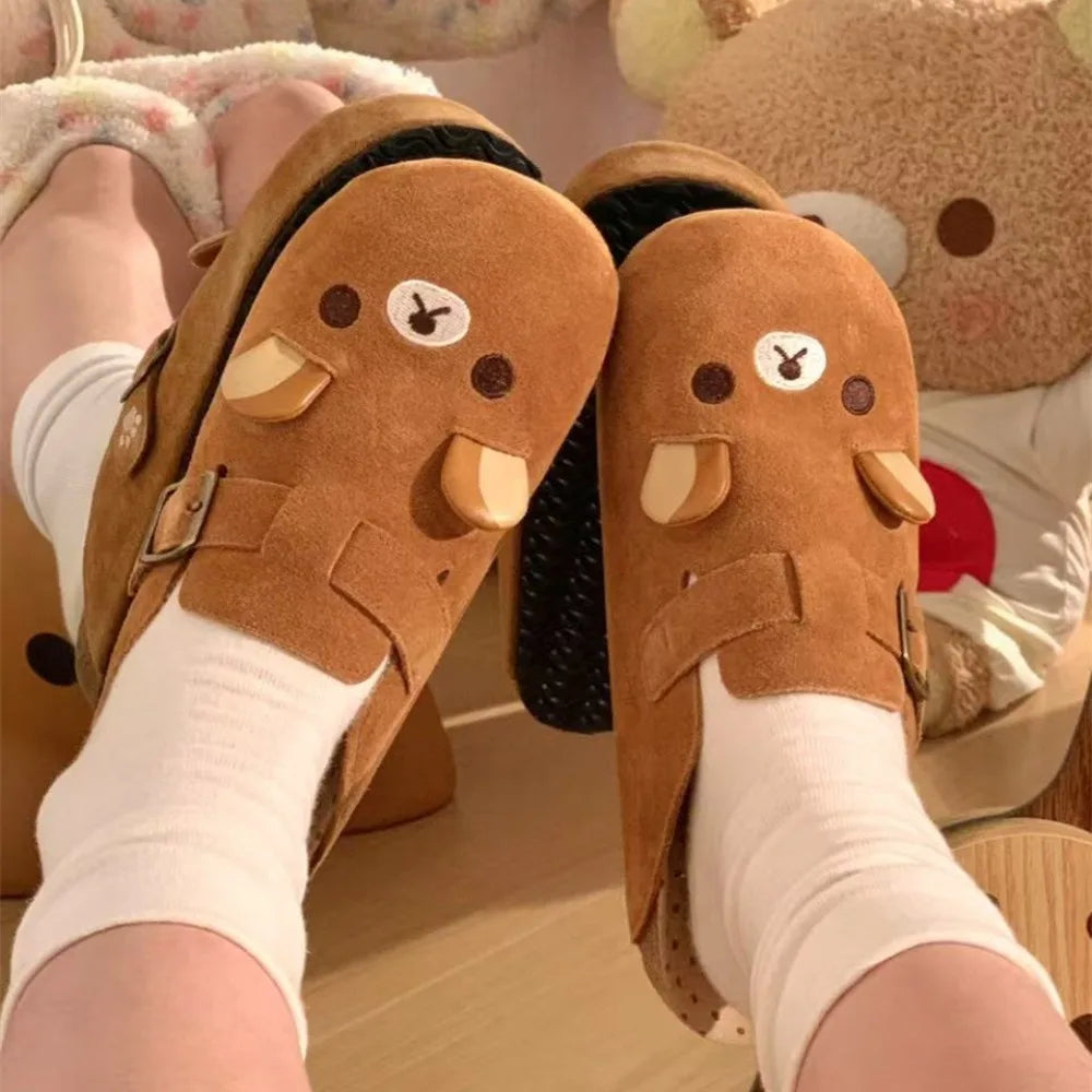 New Thick Bottom Rilakkuma Women's Shoes Cartoon Height Increase Anime Periphery Retro Cute Rilakkuma Slippers LadyShow.Store