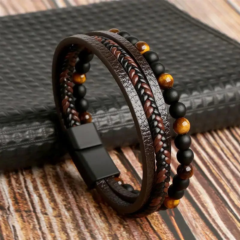 Classic Men's Leather Bracelet New Style Hand-woven Multi-layer Combination Accessory Fashion Man Jewelry Wholesale Dropshipping Pi-Mart