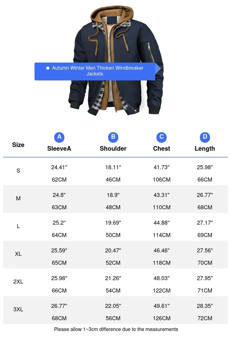 Autumn Winter Men's Warm Windbreaker Jacket Outdoor Man Thick Windbreaker Hiking Hooded Coats Men Thermal Sports Zipper Parkas J Pi-Mart