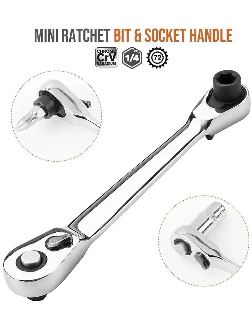 Mini Double Headed Ratchet Wrench 1/4 Inch Drive Socket Screwdriver Bit Driver Quick Release Ratchet Wrench Hand Tools Pi-Mart