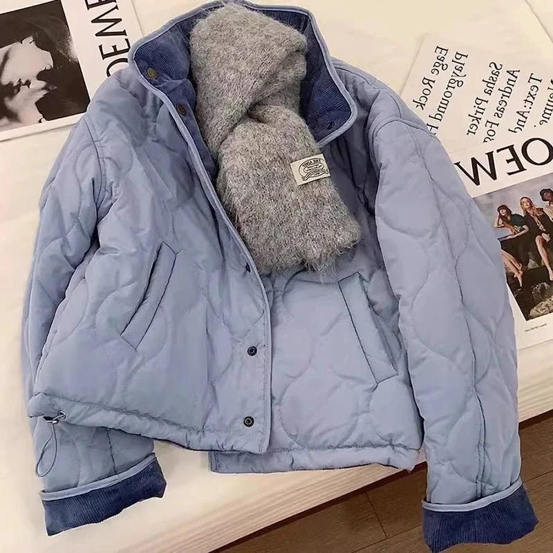MEXZT Corduroy Parka Women Fashion Patchwork Puffer Jacket Winter Korean Down Coats Long Sleeve Casual Cotton Padded Outerwears LadyShow.Store