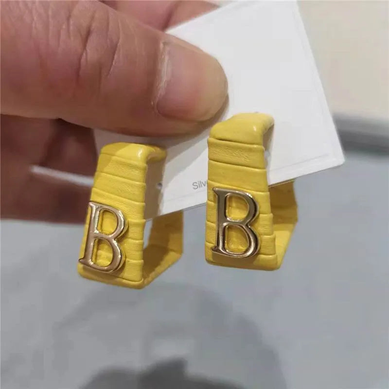 28 Colors Zebra Pu Leather Square Hoop Earrings For Women Fashion Jewelry Letter Alphabet Geometric Stripe Pendientes Mujer Pi-Mart