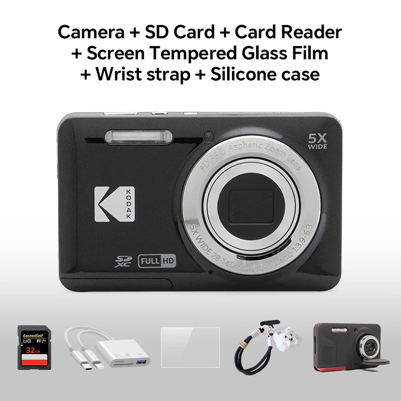KODAK PIXPRO FZ55-RD 16MP Digital Camera 5X Optical Zoom 28mm Wide Angle 1080P Full HD Video 2.7" LCD Vlogging Camera Pi-Mart