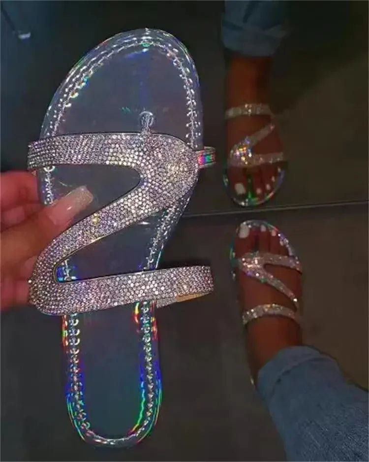 Sexy Women Sandals Summer Beach Shallow Mouth Rhinestones Ladies Fashion Show Comfortable Light Shoes Sandalias Femininas LadyShow.Store