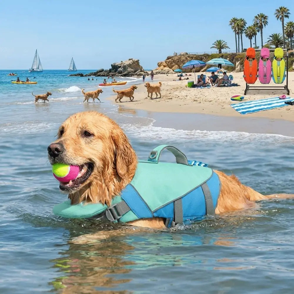 Pet Supplies Reflective Stripes Dog Life Jacket Adjustable Large Buoyancy Safety Vest Breathable Pet Life Vest Water Sports Pi-Mart