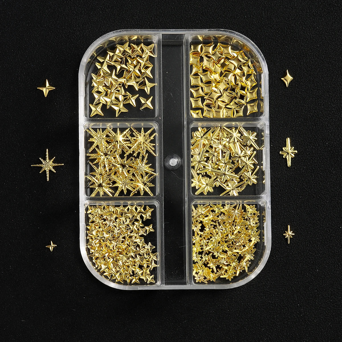 6/12Grids Gold Star Moon Metallic Rivet 3D Nail Charms Alloy Sun Moon Starlight Rhinestones Nail Studs For Nail Art Decoration Pi-Mart